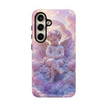 Cherub Cloud Throne Phone Case, Pastel Marble 3D Render Cover