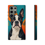 Boston Terrier Pop-Art Portrait Tough Phone Case - Teal Orange