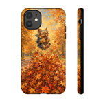 Yorkshire Terrier Jumping in Autumn Leaves Tough Case | Fall Dog Phone Cover