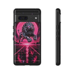Chrome Lion Phone Case, Neon Grid Katakana Pride Tough Cover