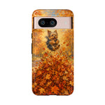 Yorkshire Terrier Jumping in Autumn Leaves Tough Case | Fall Dog Phone Cover