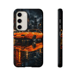 Orange Daytona Phone Case, Rainy City Night Muscle Car Tough Cover
