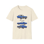 Blue 1966 GTO Muscle Car Trio Illustration T-Shirt | Classic Auto Shirt