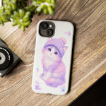 Pastel Cat Beanie Phone Case, Glitch Color Block Cover, Gift