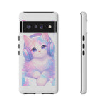 Pastel Cat Phone Case, Headphones Glitch Color Block Cover