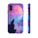 Silhouette Cat Moon Phone Case | Purple Pink Sky Vaporwave Cover