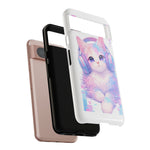 Pastel Cat Phone Case, Headphones Glitch Color Block Cover