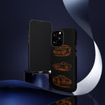 C3 Corvette Line Art Phone Case, Glowing Orange Three-View