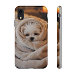 Maltese Puppy Burrito Phone Case, Cozy Blanket Portrait