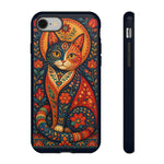 Folk Art Cat Phone Case, Bold Saturated Pattern Cover