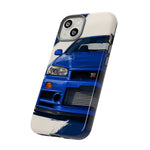 R34 Skyline GT-R Bayside Blue Tough Phone Case for 90s JDM Fans