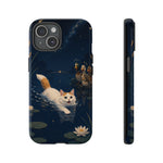 Turkish Van Swimming Cat Tough Case | Whimsical Night Pond, Lily Pads, Ducks