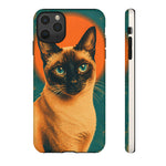 Siamese Cat Retro Halftone Portrait Case - Orange Teal Print