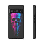 Neon Glitch Skull Phone Case, Dripping Paint Scanline Cover