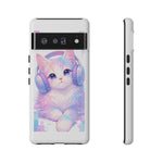 Pastel Cat Phone Case, Headphones Glitch Color Block Cover