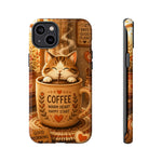 Coffee Cat Phone Case, Cozy Morning Folk Art Cover, Gift