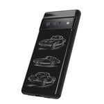 C2 Sting Ray Line Art Phone Case, Glowing Silver Three-View