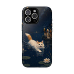 Turkish Van Swimming Cat Tough Case | Whimsical Night Pond, Lily Pads, Ducks