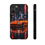 Orange Supra Phone Case, Neon City Night JDM Sports Car Tough Cover