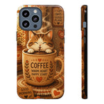 Coffee Cat Phone Case, Cozy Morning Folk Art Cover, Gift