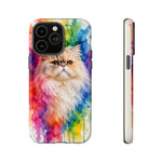 Persian Cat Watercolor Portrait Tough Phone Case - Rainbow