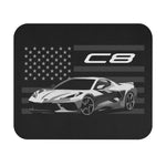 C8 Corvette Mouse Pad – White Supercar American Flag Art, Non-Slip Rubber Base