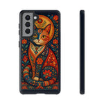 Folk Art Cat Phone Case, Bold Saturated Pattern Cover