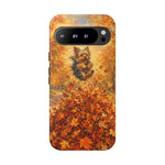 Yorkshire Terrier Jumping in Autumn Leaves Tough Case | Fall Dog Phone Cover