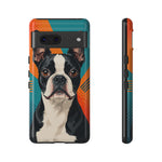Boston Terrier Pop-Art Portrait Tough Phone Case - Teal Orange