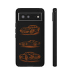 C3 Corvette Line Art Phone Case, Glowing Orange Three-View