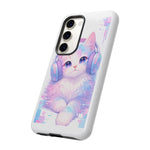 Pastel Cat Phone Case, Headphones Glitch Color Block Cover