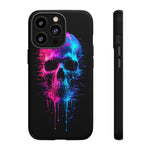 Neon Glitch Skull Phone Case, Dripping Paint Scanline Cover