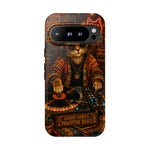 DJ Cat Phone Case, Glowing Turntables Folk Art Cover