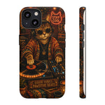 DJ Cat Phone Case, Glowing Turntables Folk Art Cover
