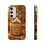 Coffee Cat Phone Case, Cozy Morning Folk Art Cover, Gift