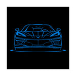C8 Poster Blue Line Art Front View Chevy Sports Car Wall Print Garage Decor