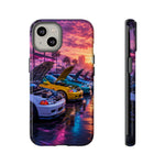 Sunset Car Meet Civic Phone Case | Sports Cars, Palm Trees, Neon Beach Scene