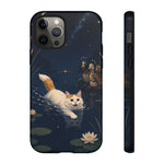 Turkish Van Swimming Cat Tough Case | Whimsical Night Pond, Lily Pads, Ducks