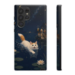 Turkish Van Swimming Cat Tough Case | Whimsical Night Pond, Lily Pads, Ducks