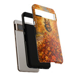 Yorkshire Terrier Jumping in Autumn Leaves Tough Case | Fall Dog Phone Cover