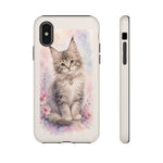 Maine Coon Watercolor Heart Phone Case Watercolor Kitten Art Gift
