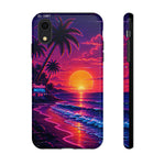 Retro Sunset Beach Scene Phone Case | Neon Palm Ocean Wave