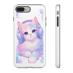 Pastel Cat Phone Case, Headphones Glitch Color Block Cover