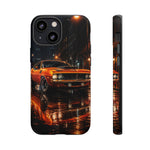 Orange Cuda Phone Case, Rainy City Night Muscle Car Tough Cover