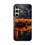 Orange Daytona Phone Case, Rainy City Night Muscle Car Tough Cover