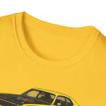 Yellow 1973 Duster Classic Car T-Shirt | Vintage Muscle Car Illustration