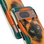 Siamese Cat Retro Halftone Portrait Case - Orange Teal Print