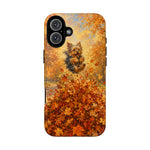 Yorkshire Terrier Jumping in Autumn Leaves Tough Case | Fall Dog Phone Cover