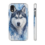 Husky Watercolor Art Tough Phone Case - Icy Blue Dog Portrait