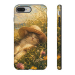 Summer Sunhat Cat Phone Case, Painterly Grass Art Cover